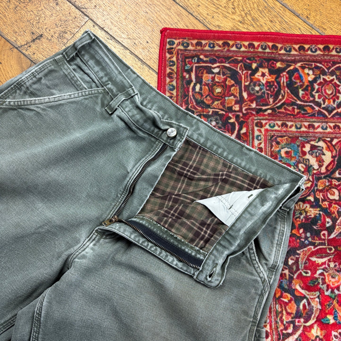 Vintage Carhartt Green Workwear Carpenter Baggy Trousers - 36