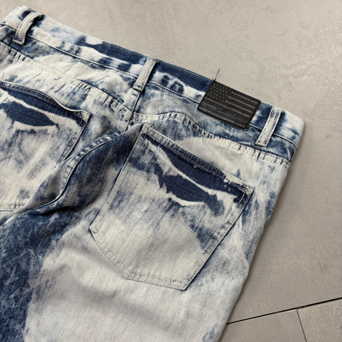 Vintage Hip Hop Moto Acid Wash Blue Straight Jeans - 40