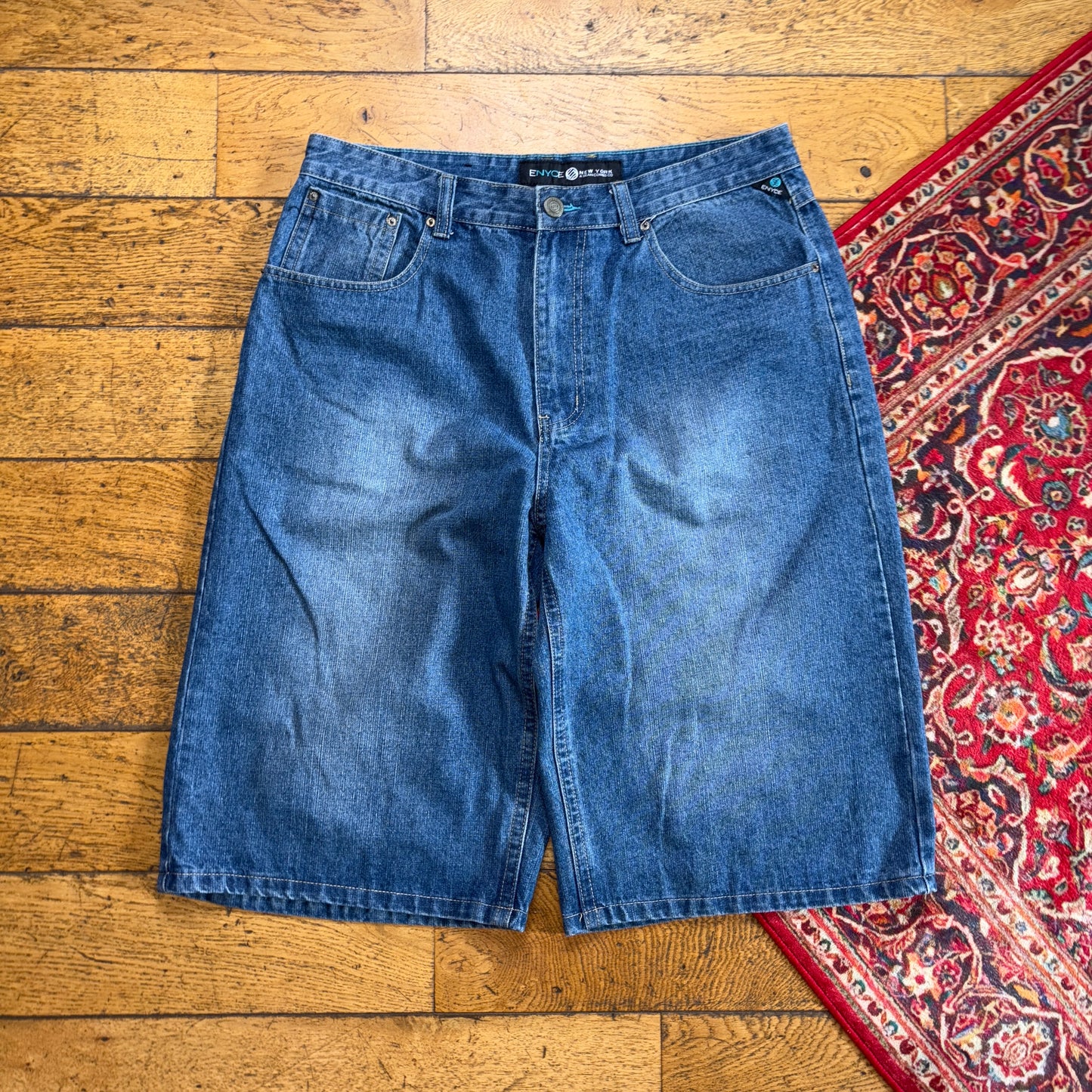 Vintage Enyce Embroidered Blue Hip Hop Baggy Shorts Jorts - 36