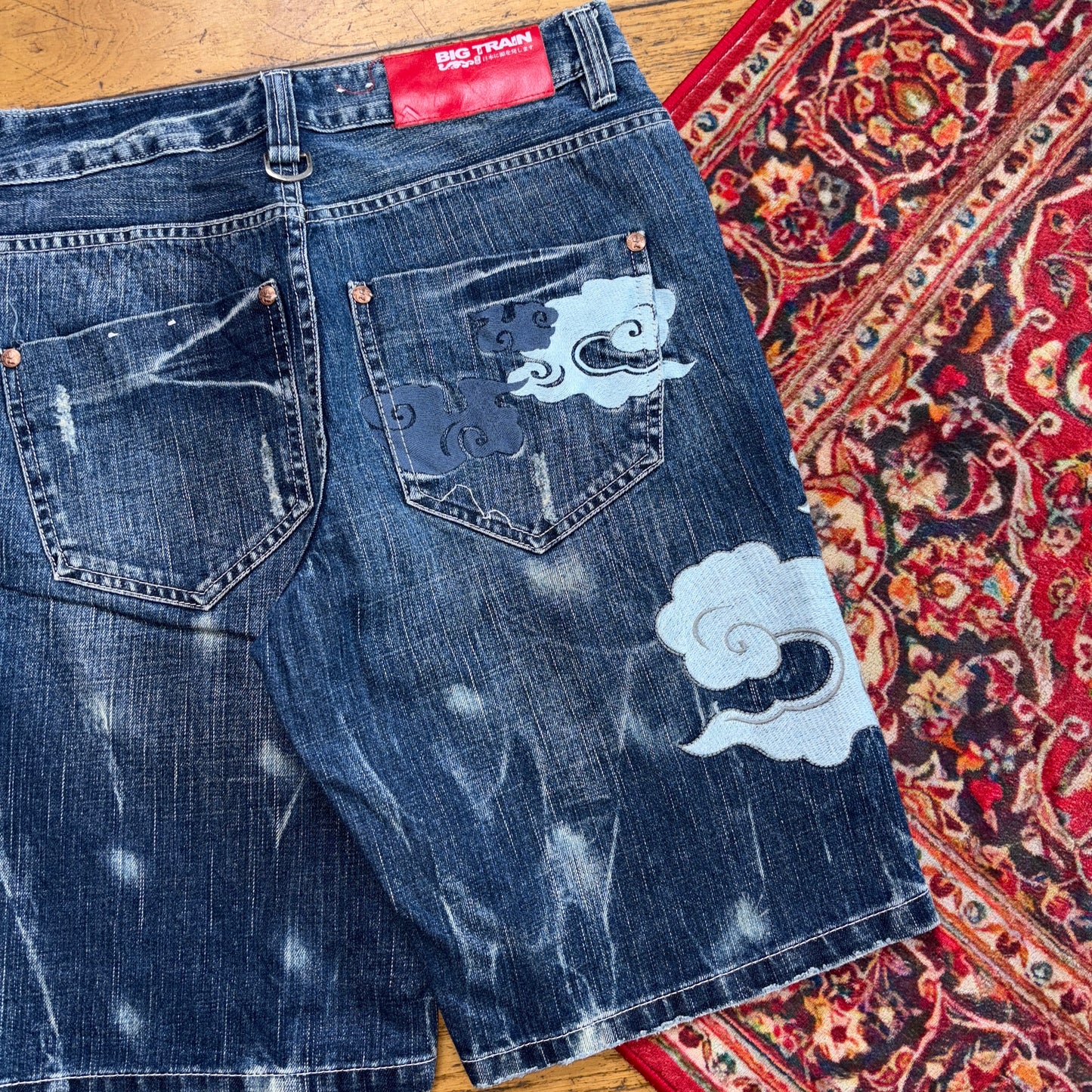 Vintage Big Train Embroidered Japanese Blue Shorts Jorts - 32