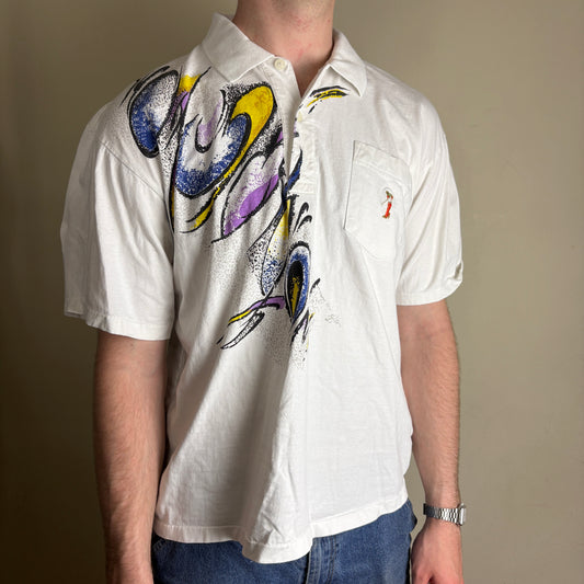 Vintage Hugo Boss Tennis Golf White Pattern Polo Shirt - M