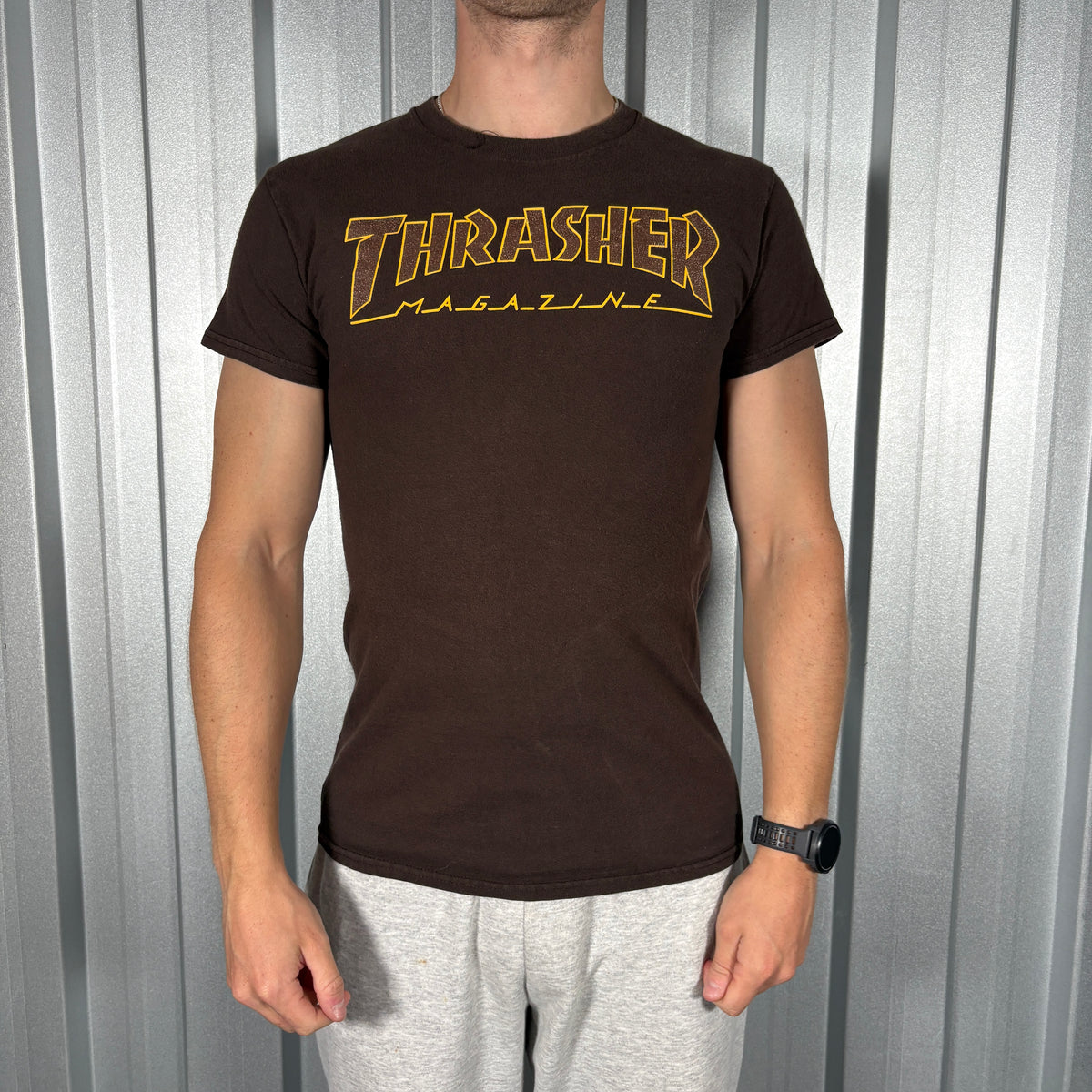 Thrasher Brown Skate Graphic T Shirt - XS