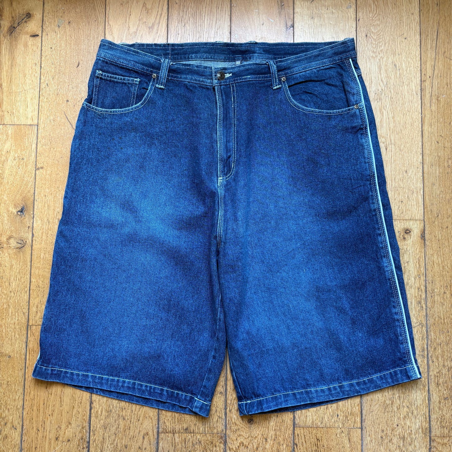 Vintage Embroidered Blue Hip Hop Baggy Shorts Jorts - 40