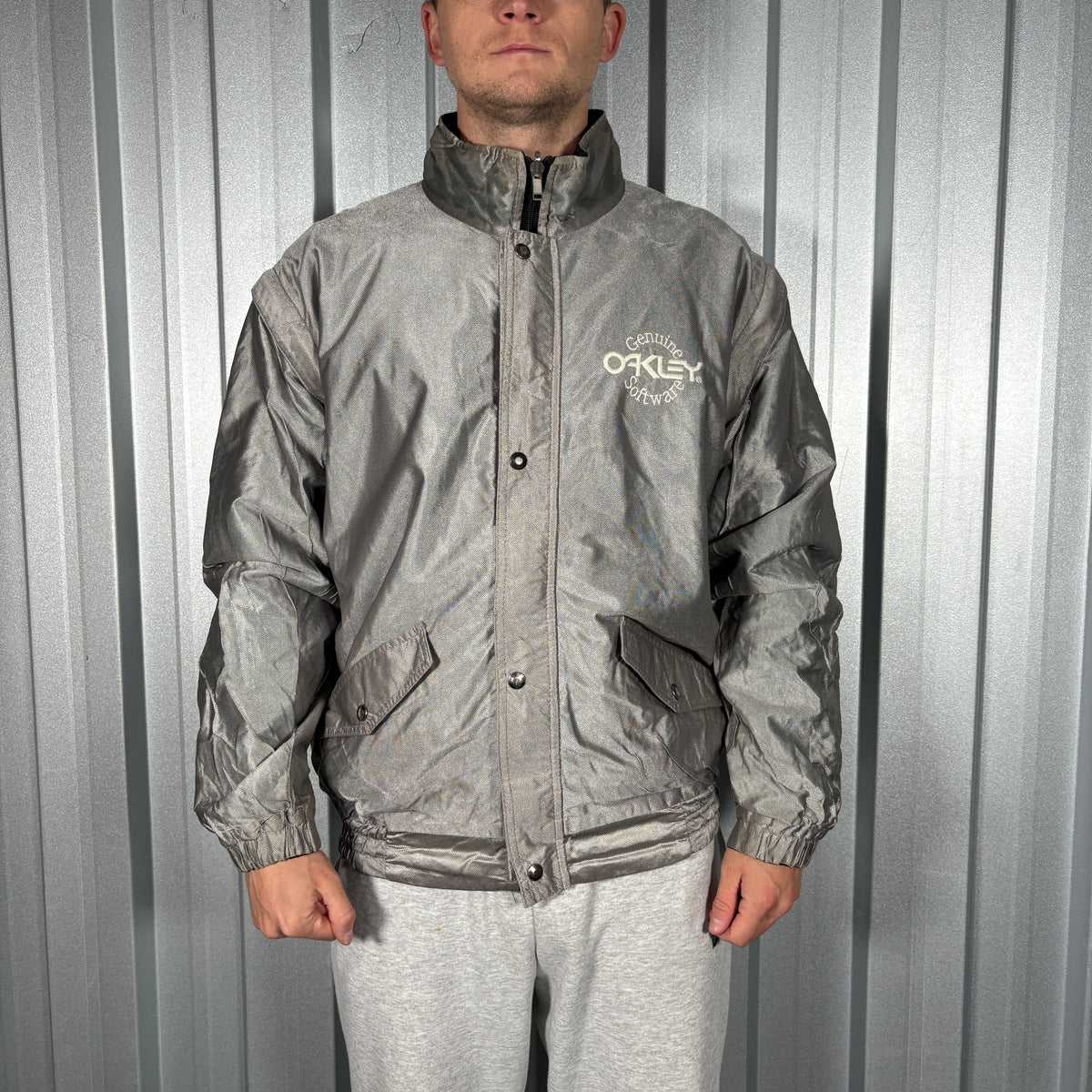 Oakley Software Black Silver Reversible Bomber Jacket - L