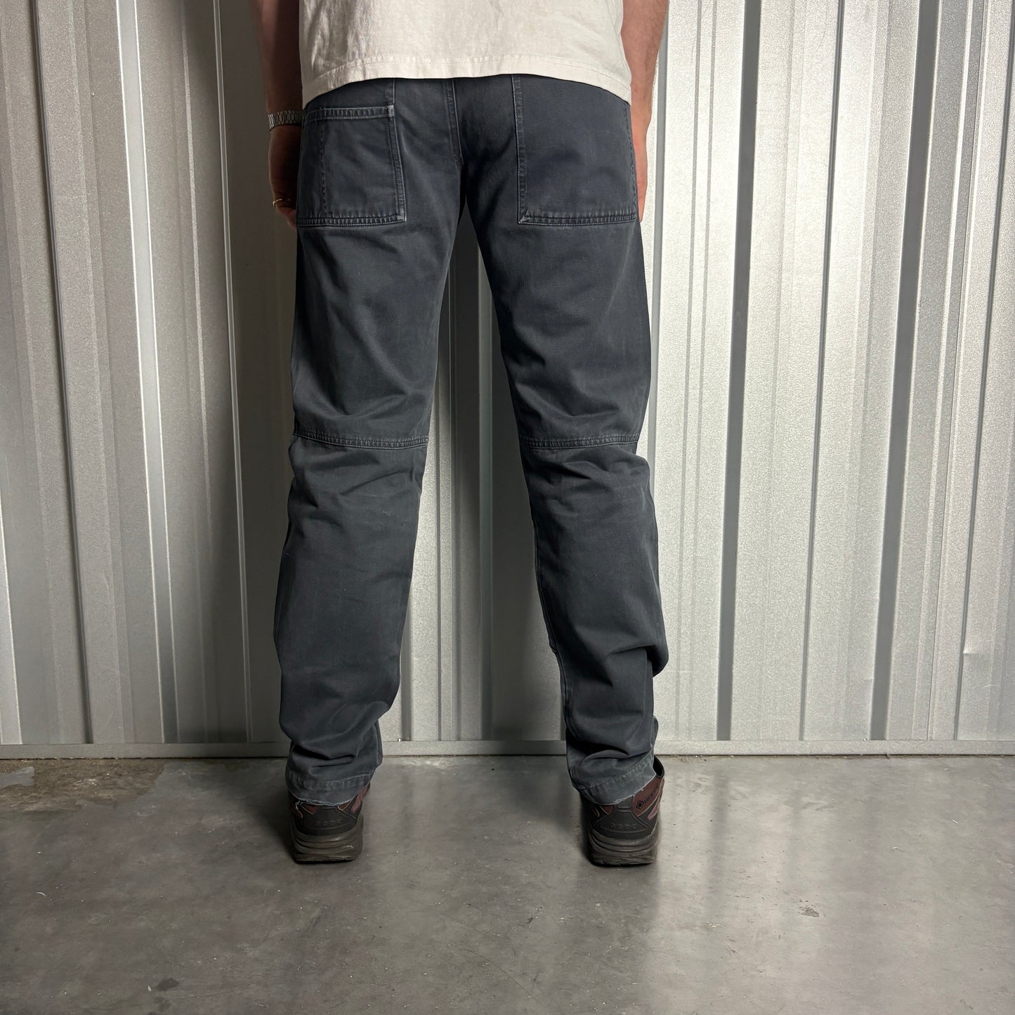 Vintage Navy Grey Cargo Fatigue Y2K Straight Jeans - 32L