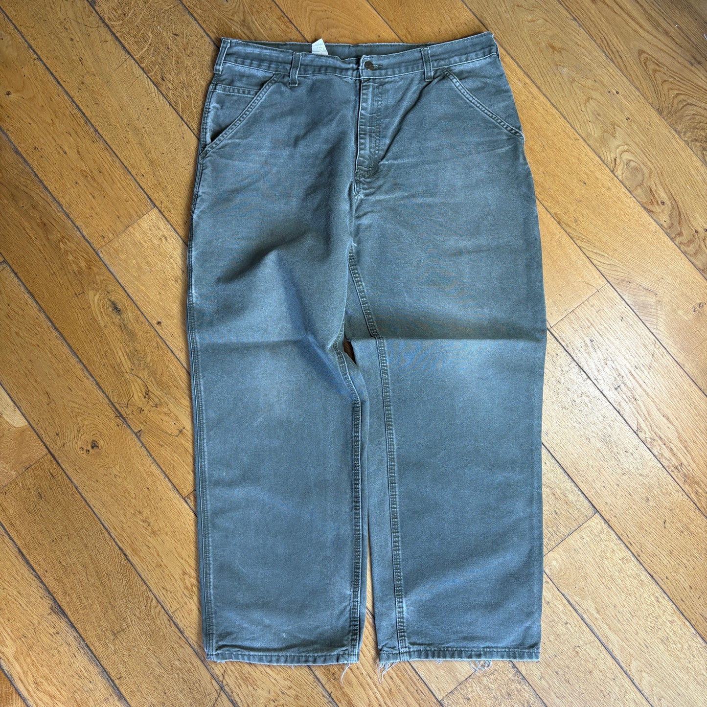 Vintage Carhartt Khaki Green Workwear Carpenter Baggy Trousers - 36
