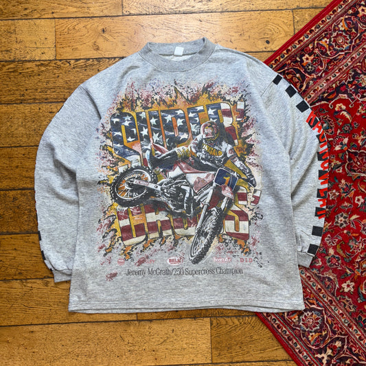 Vintage 90s Supercross Motorbike Grey Graphic Sweatshirt - XL
