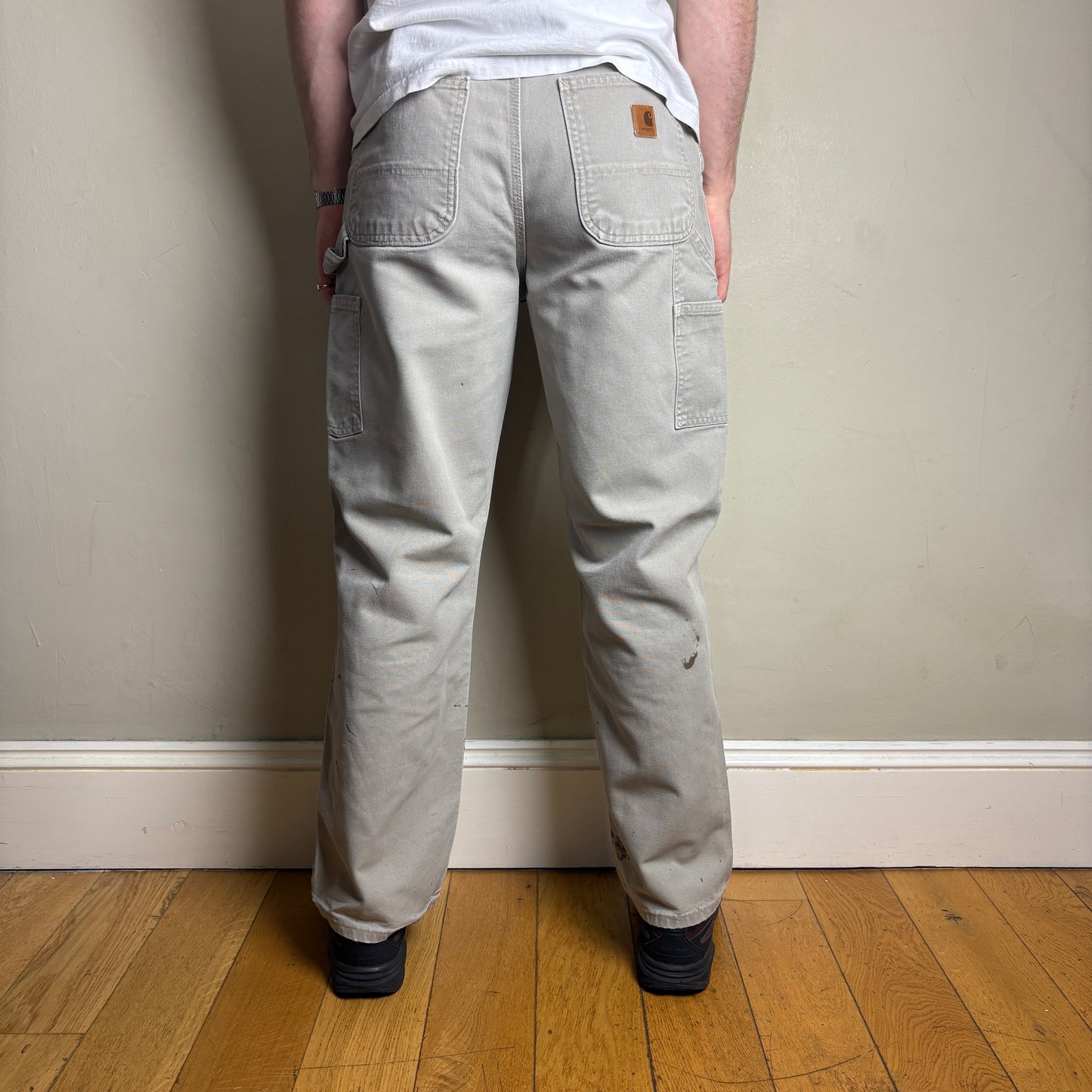 Vintage Carhartt Cream Light Brown Workwear Carpenter Baggy Trousers - 33R