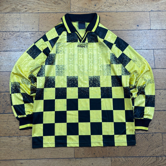 Vintage Yellow Long Sleeve Football Wavy Polo Rugby T-Shirt - L
