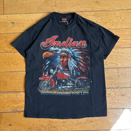 Vintage 90s Indian Motorbike Single Stitch Black Graphic T-Shirt - S