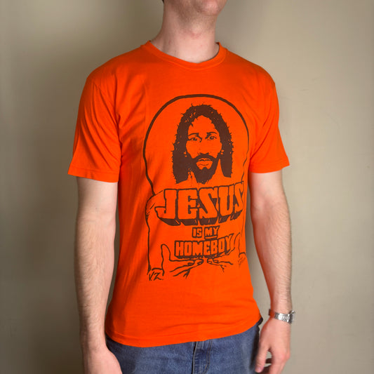 Vintage Jesus is My Homeboy Funny Slogan Orange Graphic T-Shirt - S
