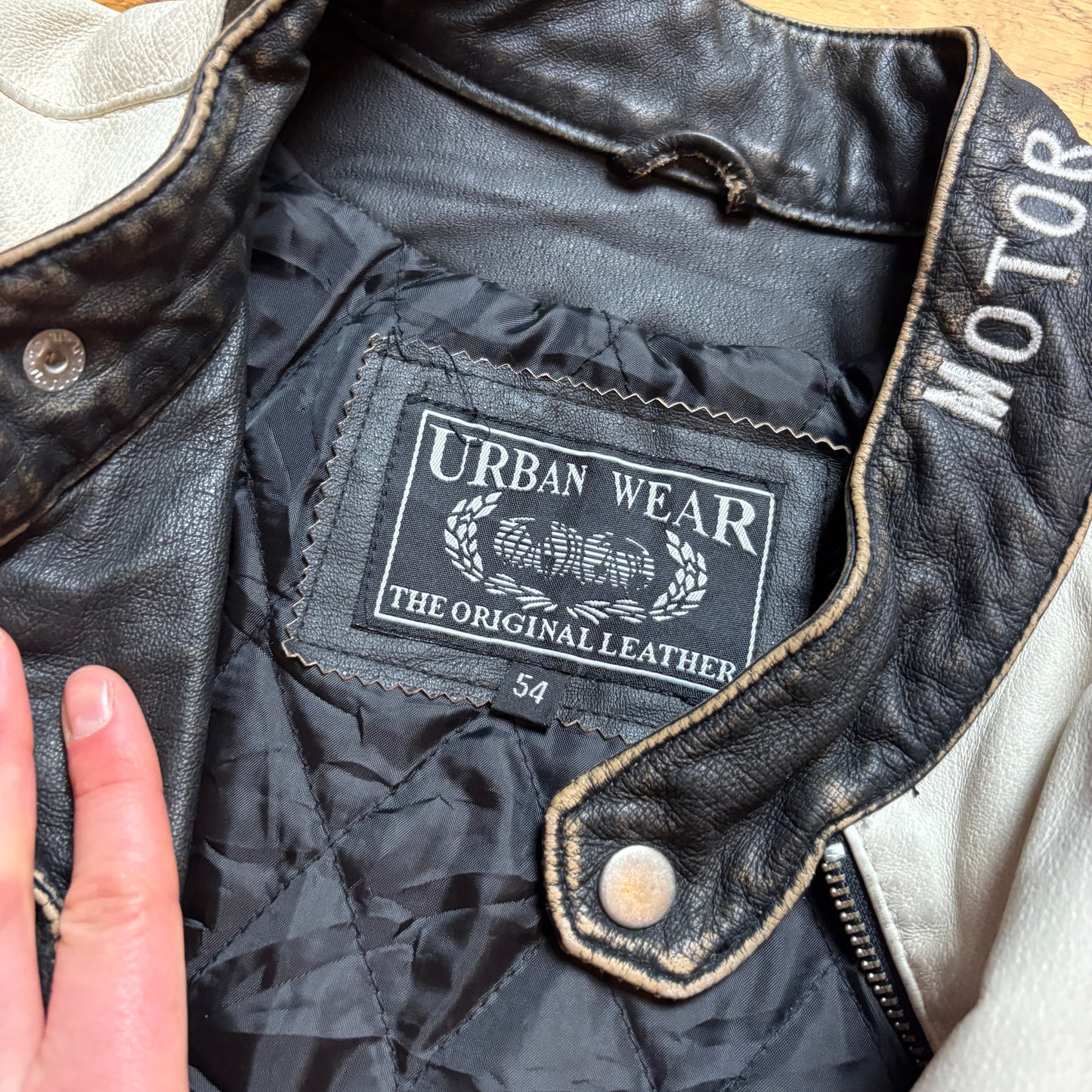 Vintage Red White Motorbike Leather Jacket - M