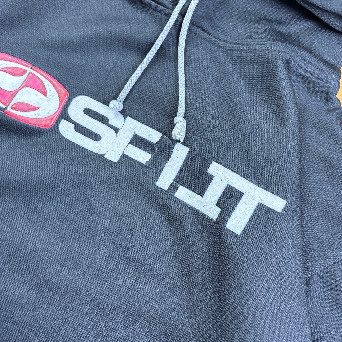 Vintage Split Black Hoodie Skate Sweatshirt - L