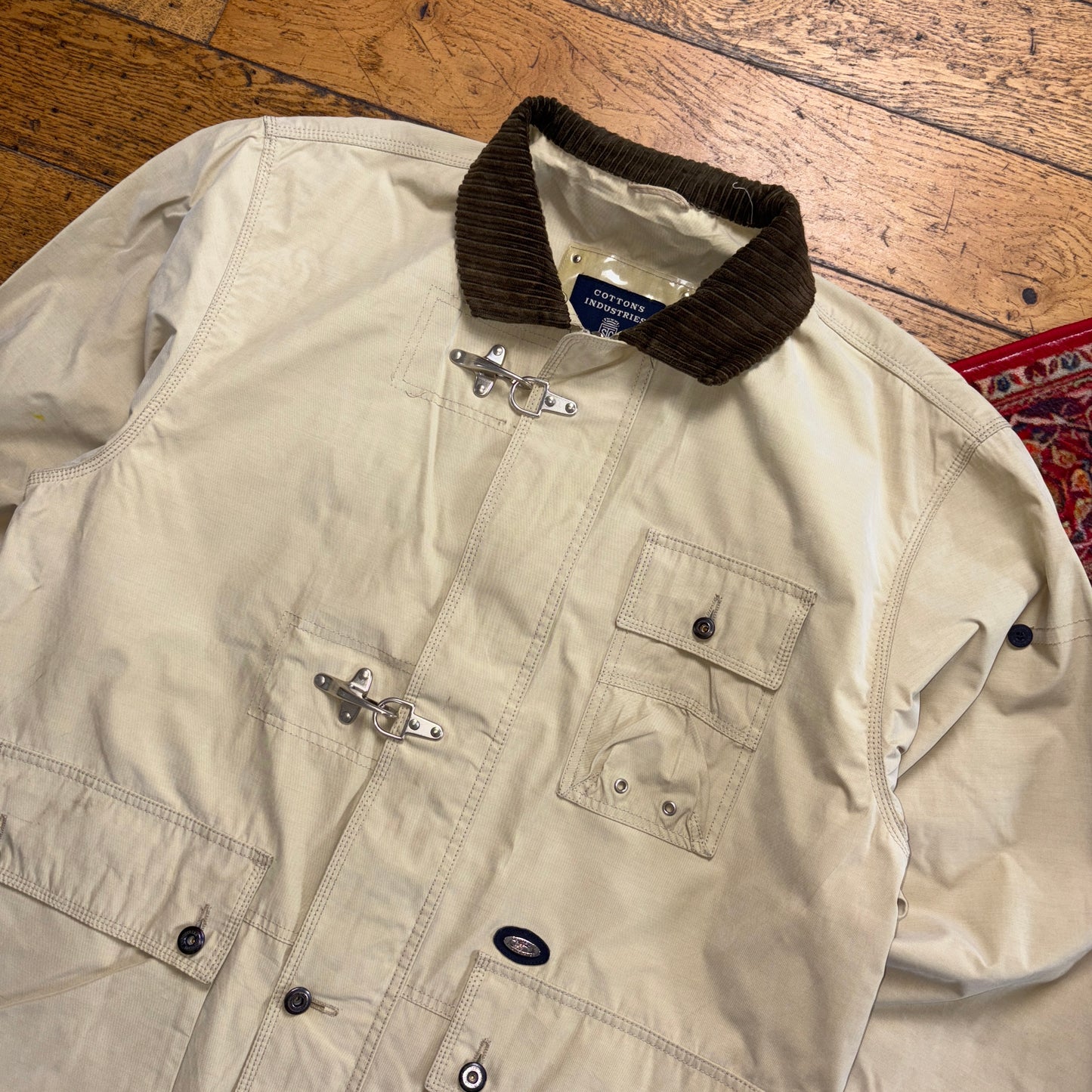 Vintage Cotton Industries Cream Fireman Clasp Trench Coat Jacket - XL