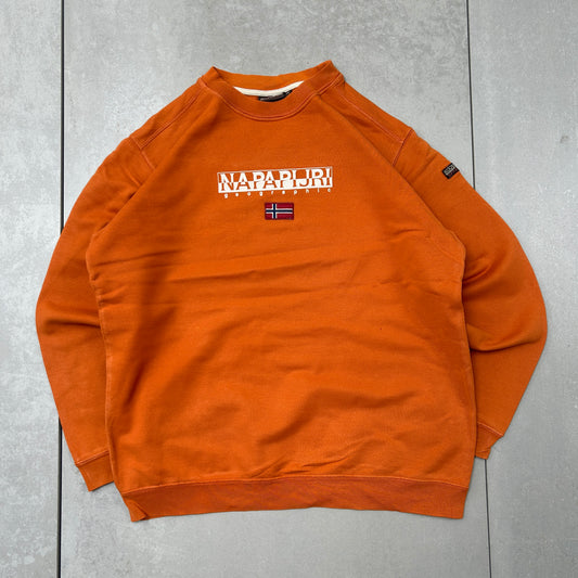 Vintage Napapijri Orange Embroidered Sweatshirt - M