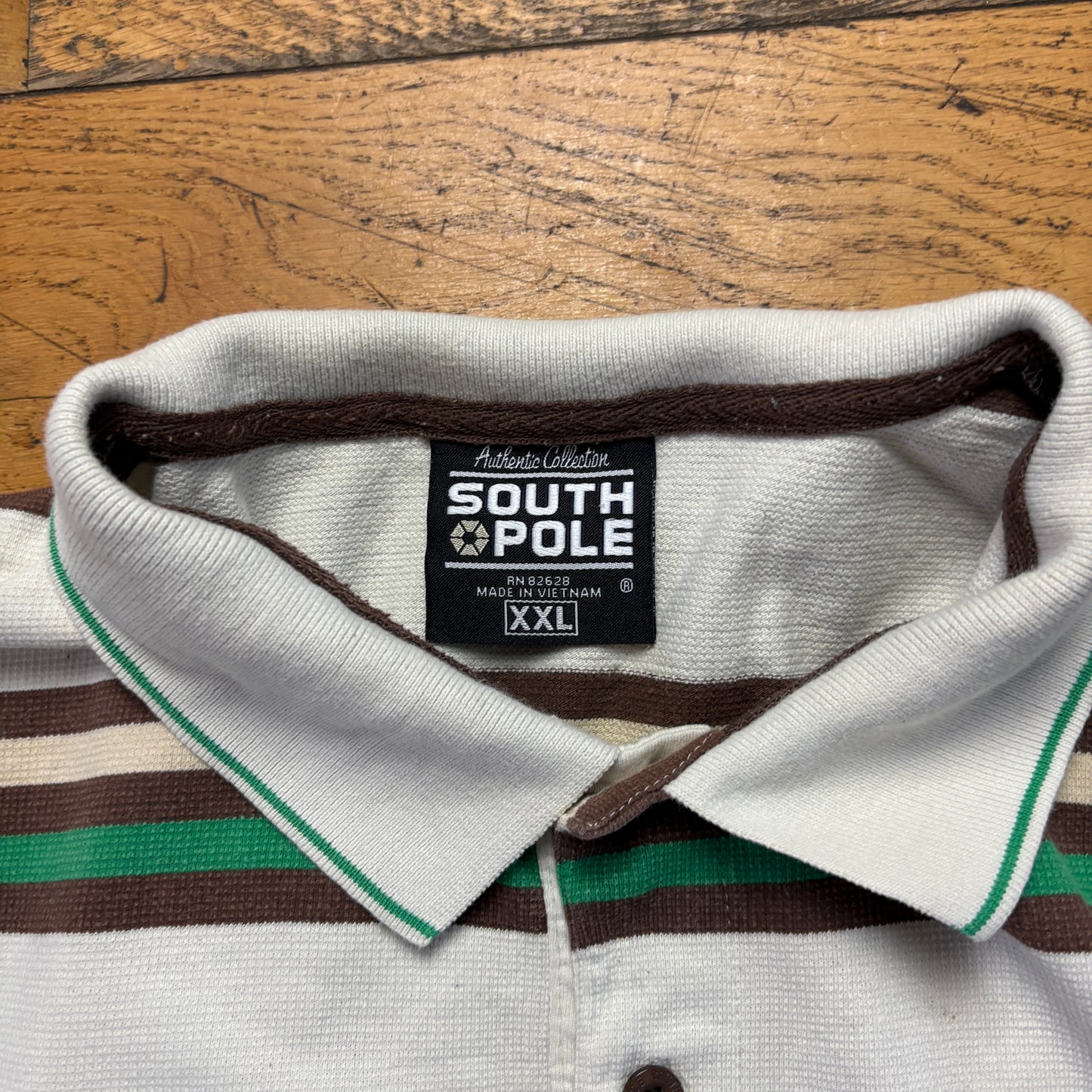 Vintage Southpole White Green Stripe Hip Hop Polo Shirt - 2XL