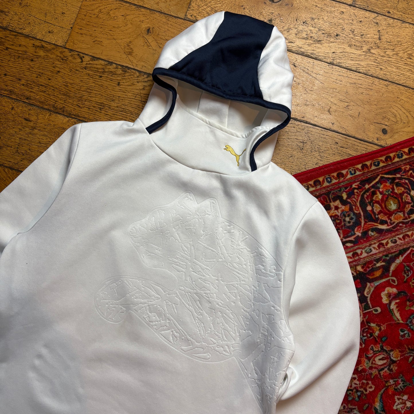 Vintage Puma White Embroidered Hoodie Sweatshirt - S