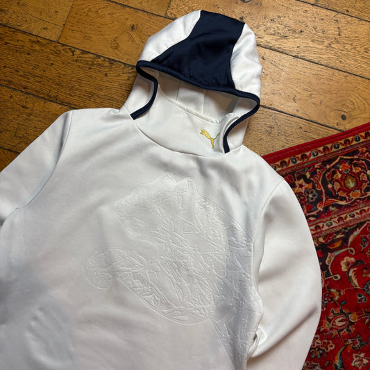 Vintage Puma White Embroidered Hoodie Sweatshirt - S