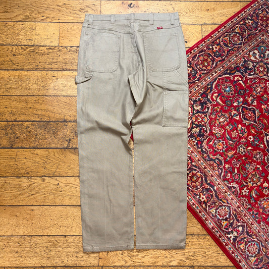 Vintage Wrangler Cream Brown Carpenter Workwear Baggy Trousers - 36R