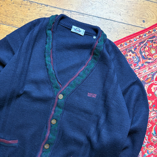 Vintage Martini Navy Wool Chunky Knit Cardigan Jumper - XL