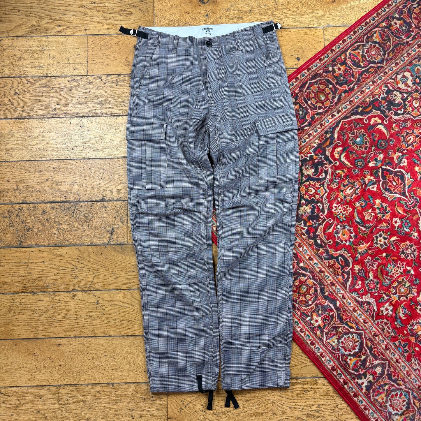 Vintage Carhartt Grey Check Cargo Workwear Carpenter Straight Trousers - 30
