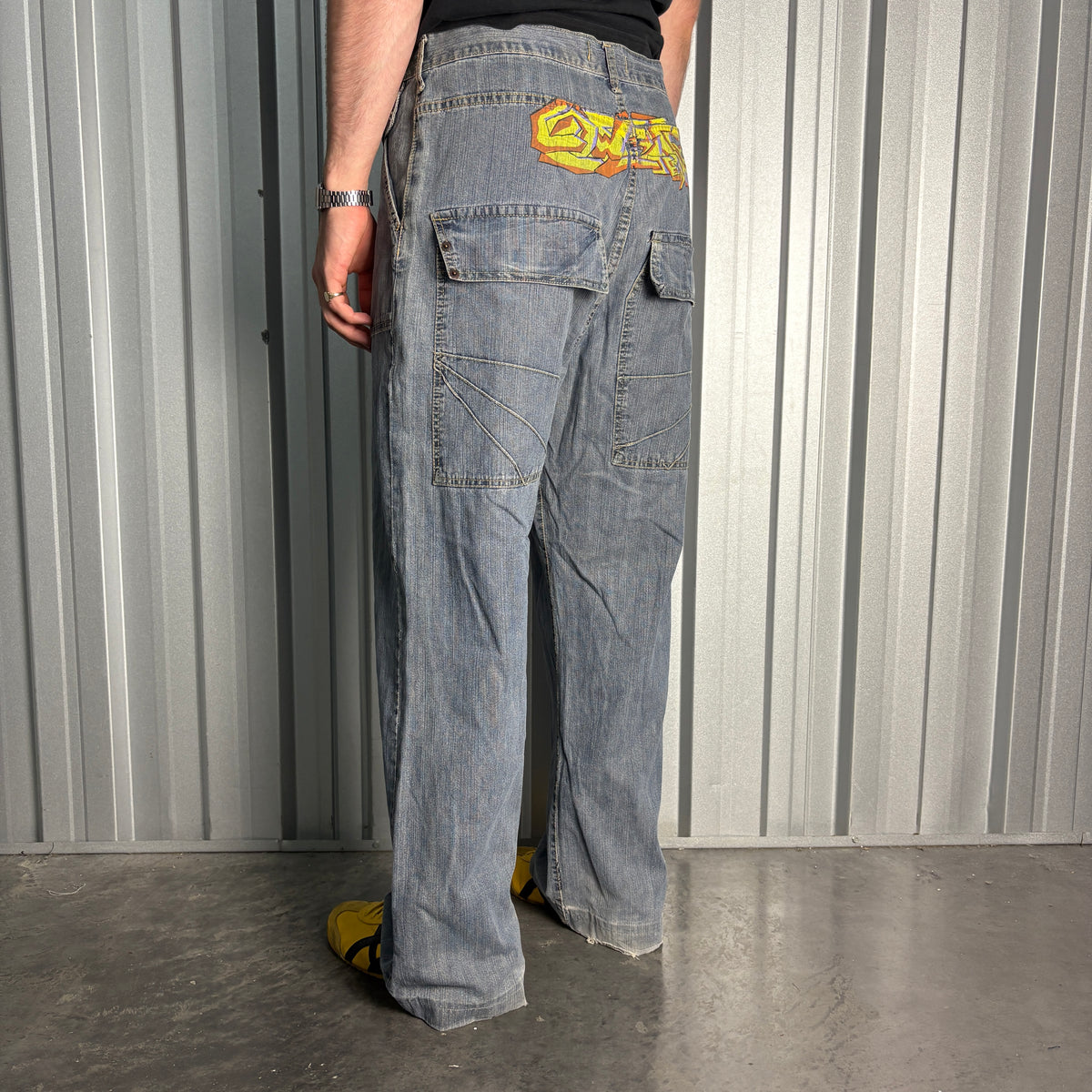 Cowest Blue Graffiti Japanese Denim Hip Hop Y2K Baggy Jeans - 34S