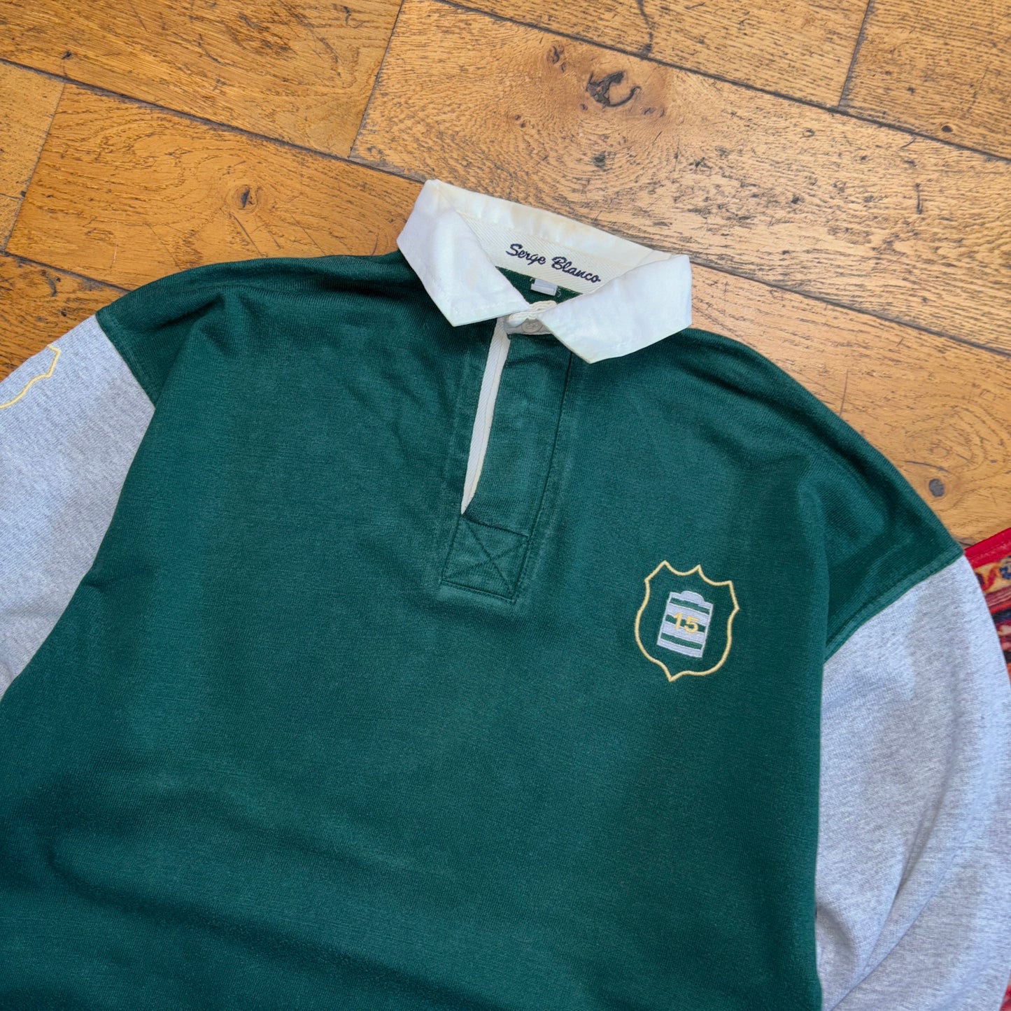 Vintage Green Grey Embroidered Rugby Polo Shirt - S