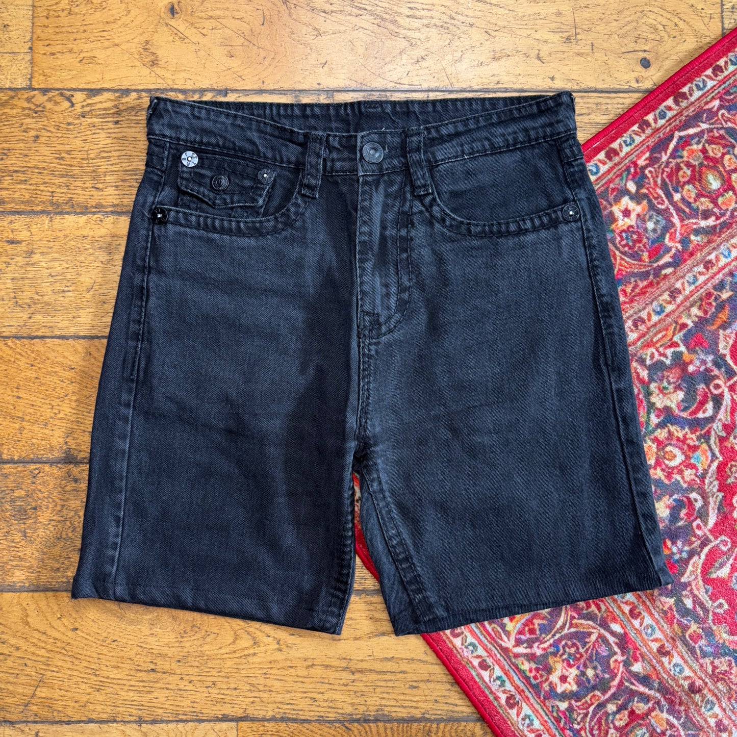 Vintage True Religion Black Baggy Embroidered Y2K Shorts Jorts - 34