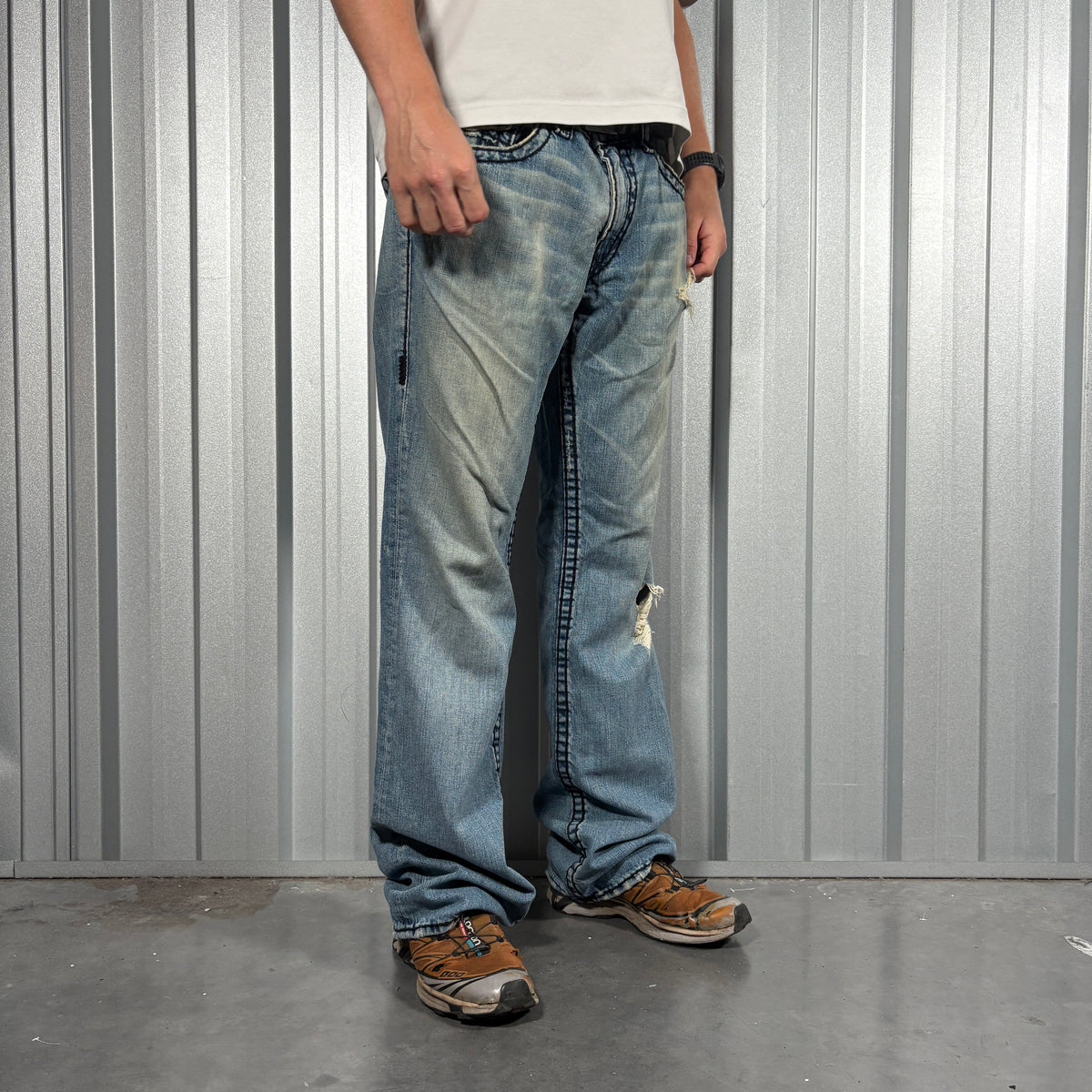 True Religion Ricky Super T Baggy Embroidered Bootcut Jeans Blue y2K - 38L