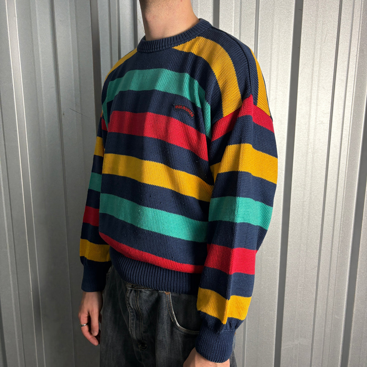 Vintage Paul And Shark Navy Boxy Stripe Chunky Knit Jumper - L