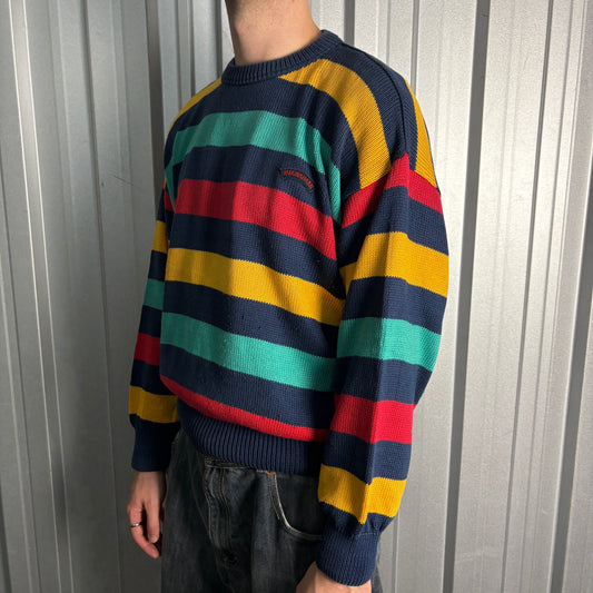 Vintage Paul And Shark Navy Boxy Stripe Chunky Knit Jumper - L