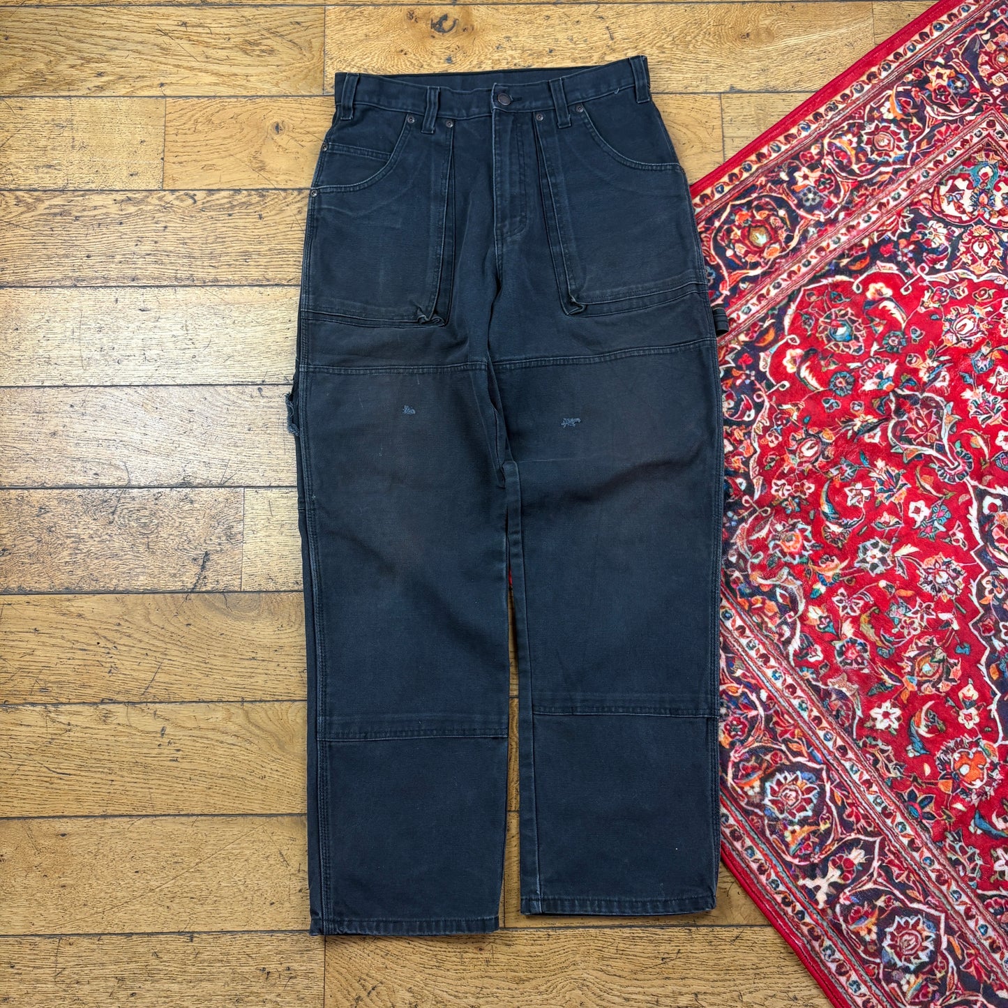 Vintage Dickies Black Double Knee Workwear Carpenter Baggy Trousers - 32