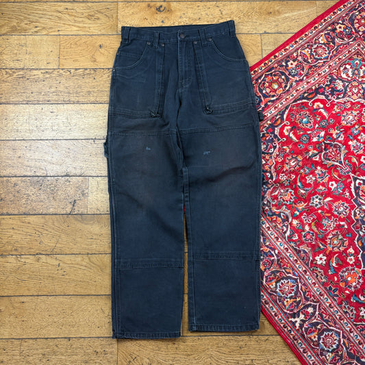 Vintage Dickies Black Double Knee Workwear Carpenter Baggy Trousers - 32