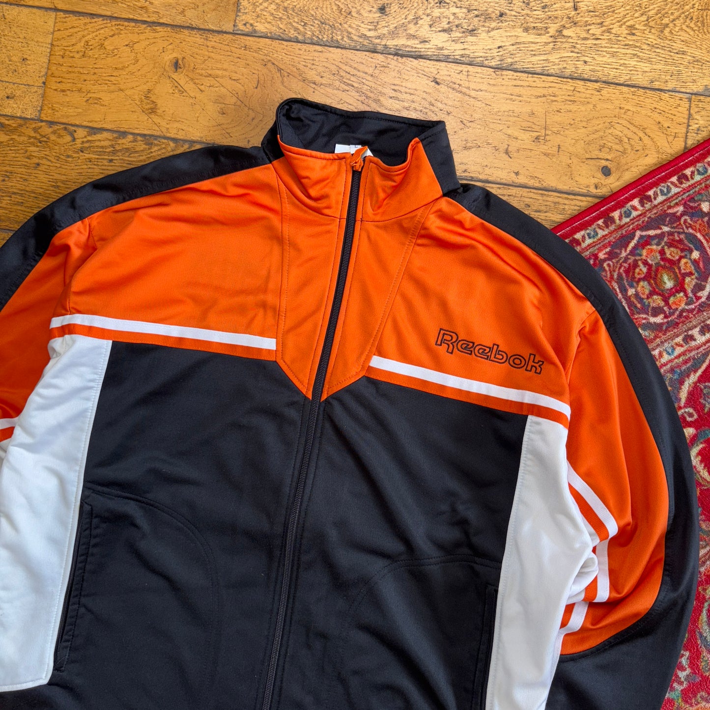 Vintage Reebok Orange Black Tracksuit Track Shell Windbreaker Jacket - XL
