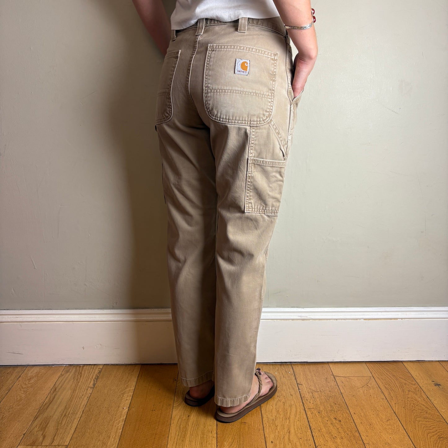 Vintage Carhartt Brown Cream Workwear Carpenter Baggy Trousers - 32S