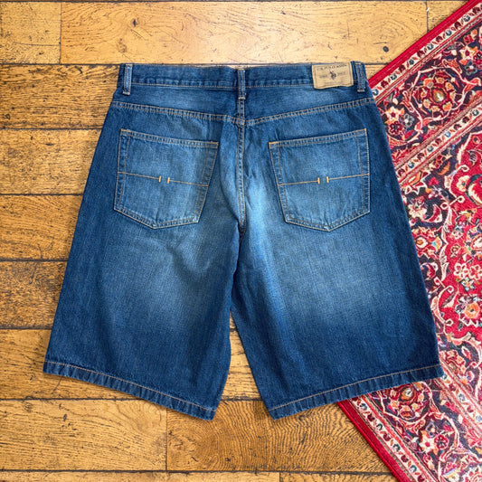 Vintage US Polo ASSN Blue Embroidered Y2K Hip Hop Baggy Jeans Shorts Jorts - 38