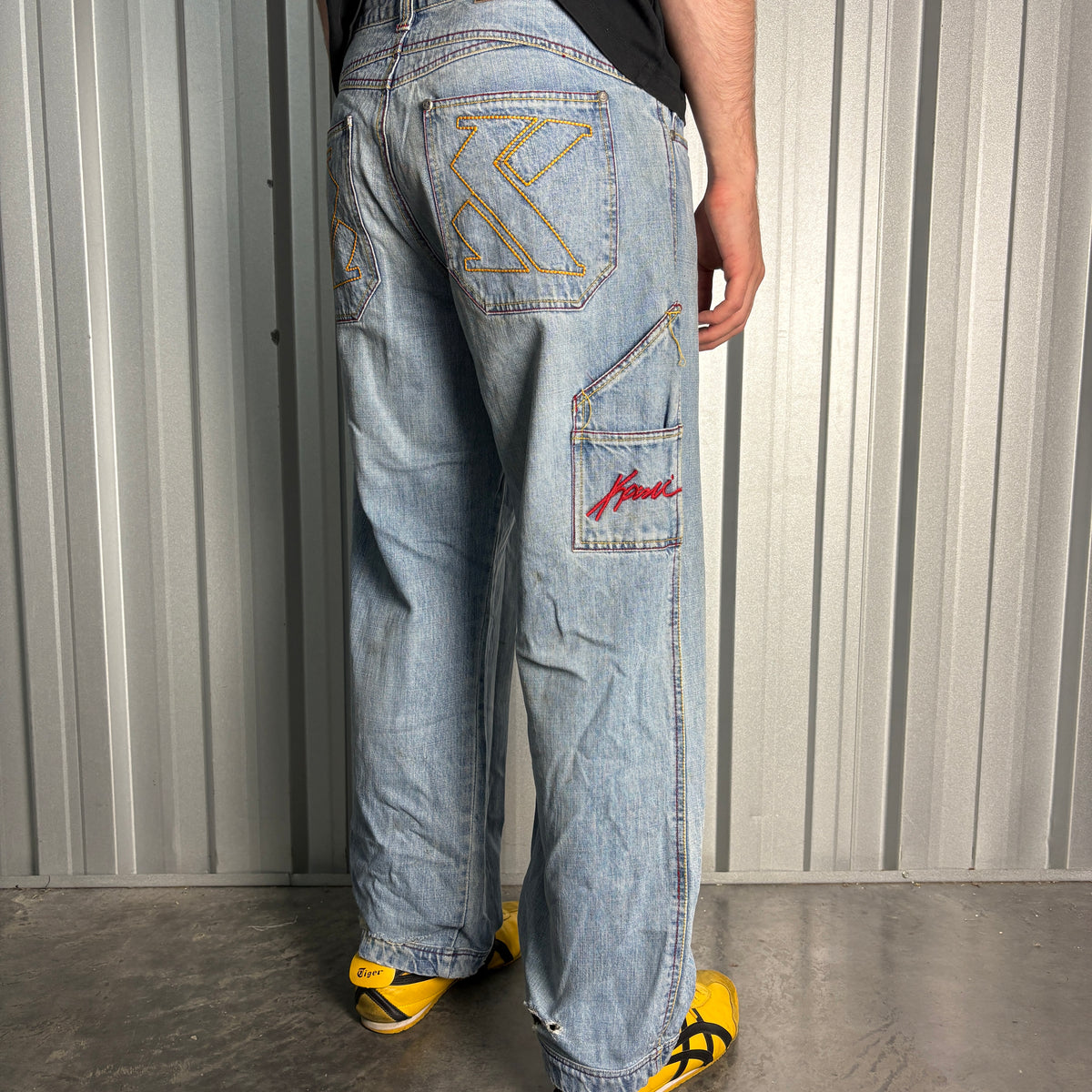 Karl Kani Blue Embroidered Japanese Denim Hip Hop Y2K Baggy Jeans - 34S