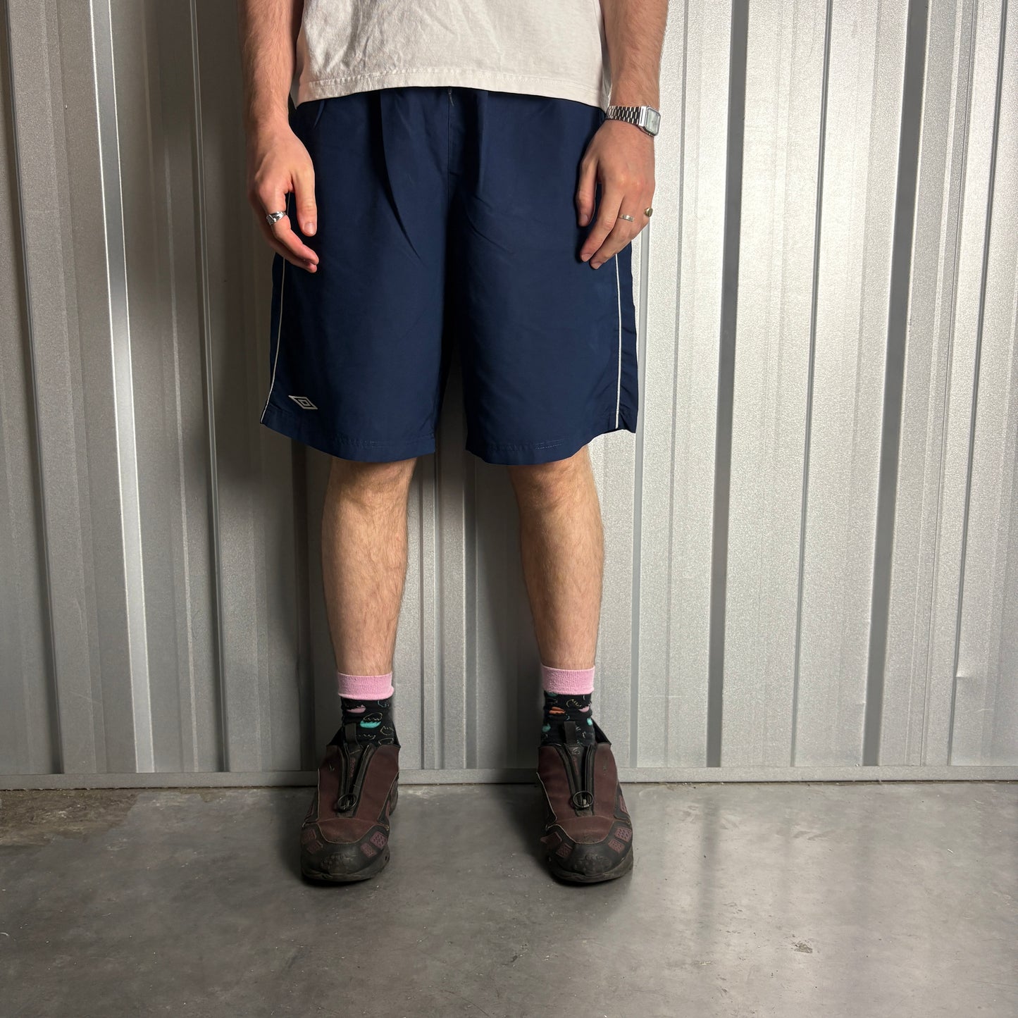 Vintage Umbro Navy Y2K 00s Embroidered Baggy Shorts - 30