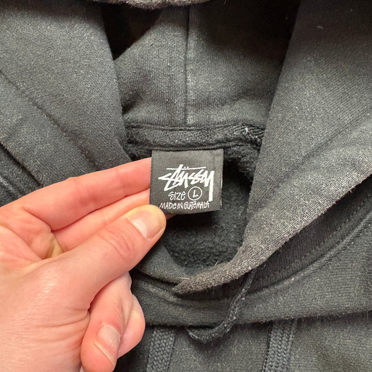 Vintage Stussy Black Hoodie Sweatshirt - L