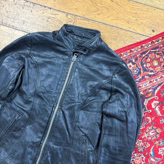 Vintage Black Biker Motorbike Leather Jacket - XS