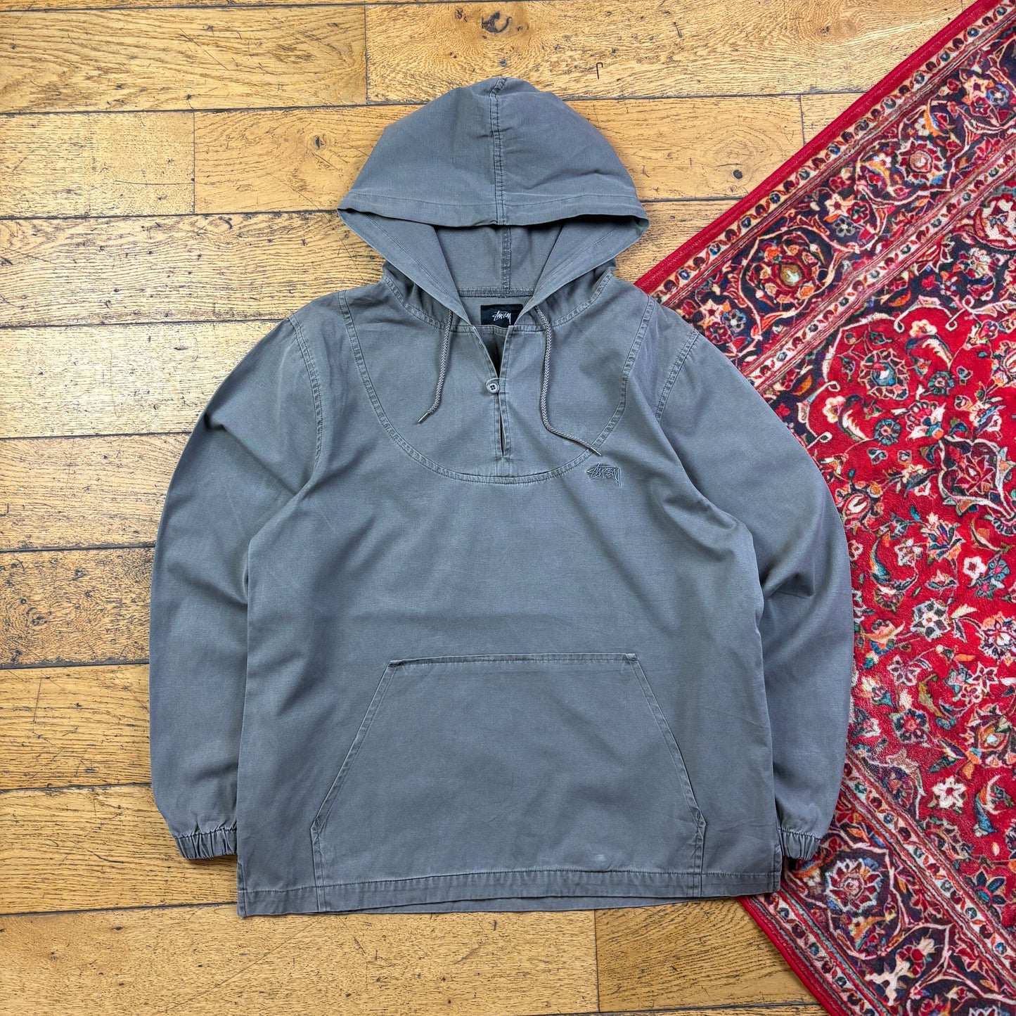 Vintage Stussy Lightweight Grey Pullover Jacket - S