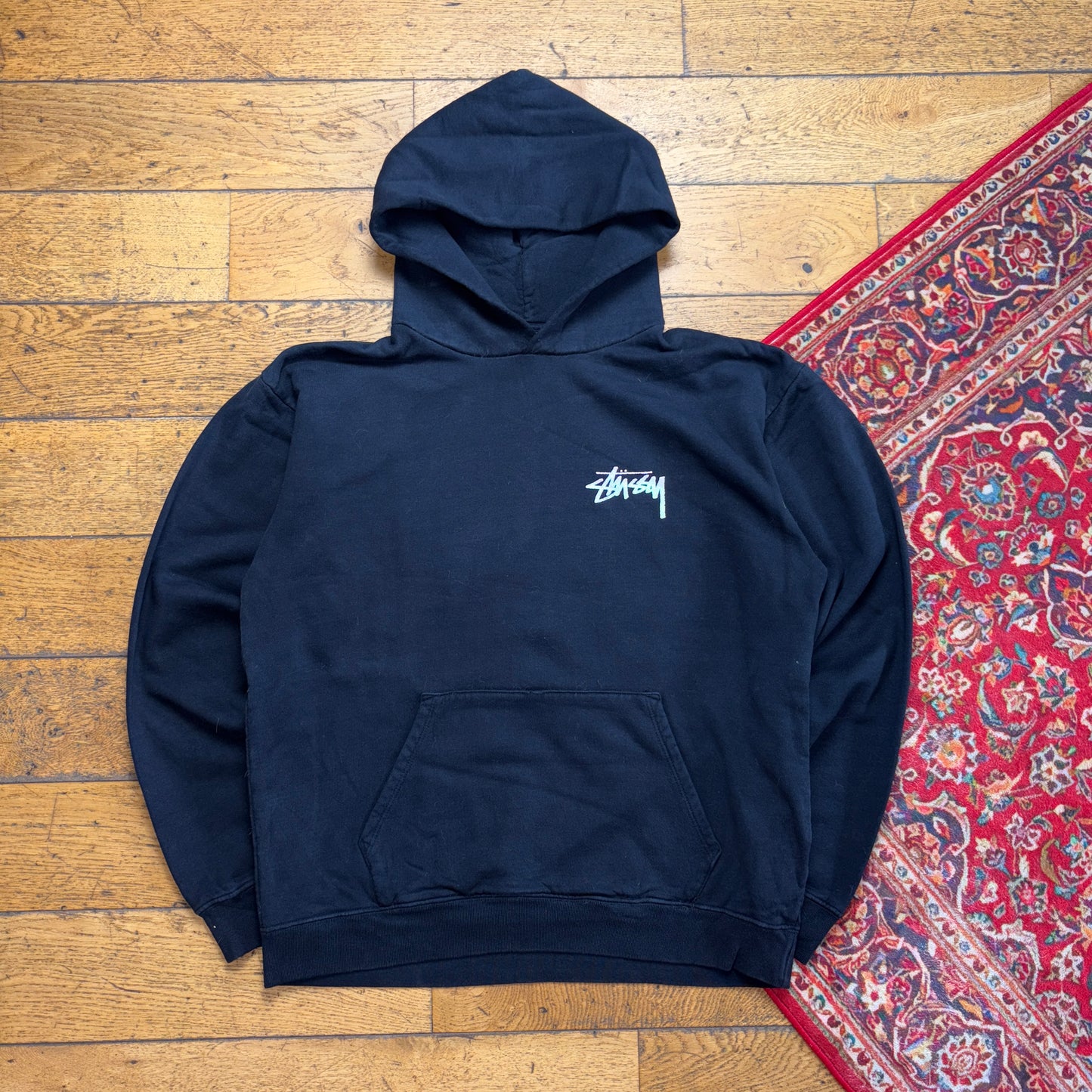 Vintage Stussy X Eric B Black Hoodie Sweatshirt - L