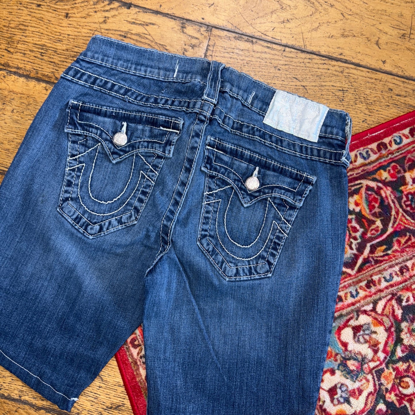 Vintage True Religion Blue Embroidered Y2K Shorts Jorts - 28
