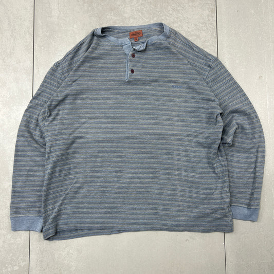 Vintage Missoni Italian Stripe Long Sleeve Blue Henley Boxy T-Shirt -  XL