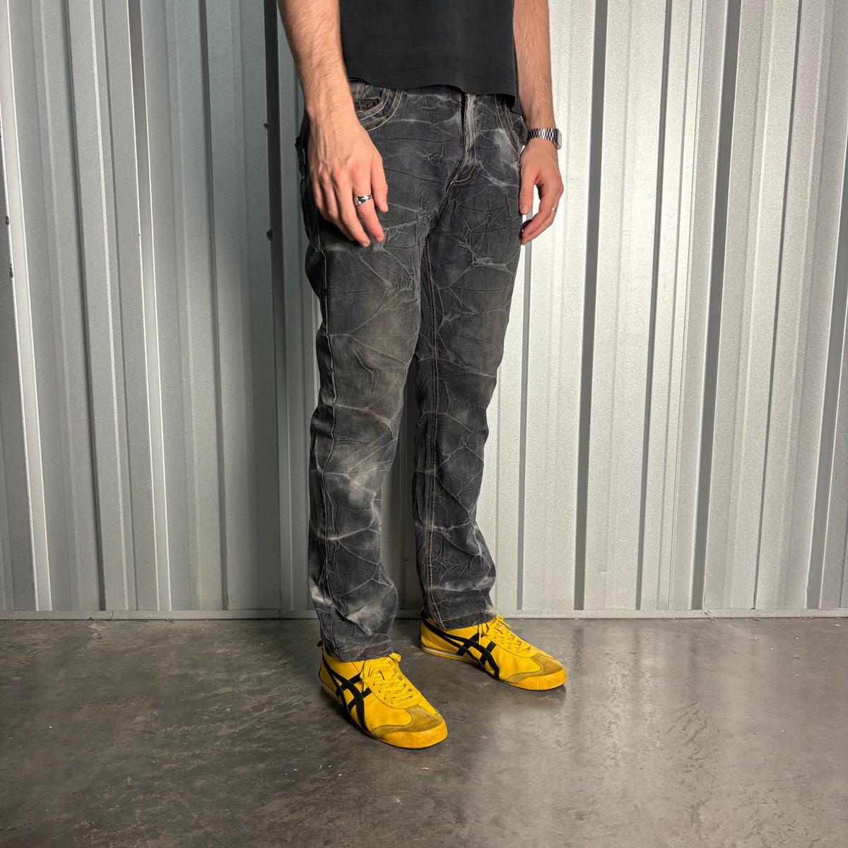 Embroidered Black Grunge Japanese Denim Hip Hop Y2K Straight Jeans - 36S