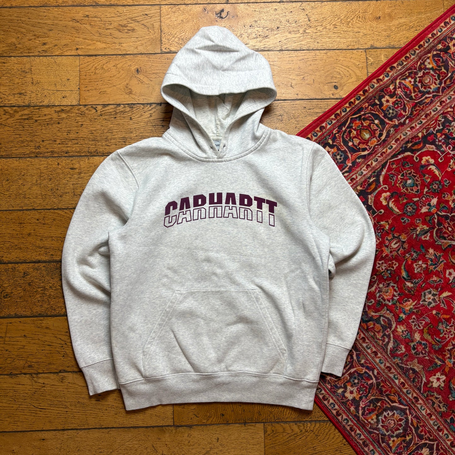 Vintage Carhartt Grey Spellout Hoodie Sweatshirt - S