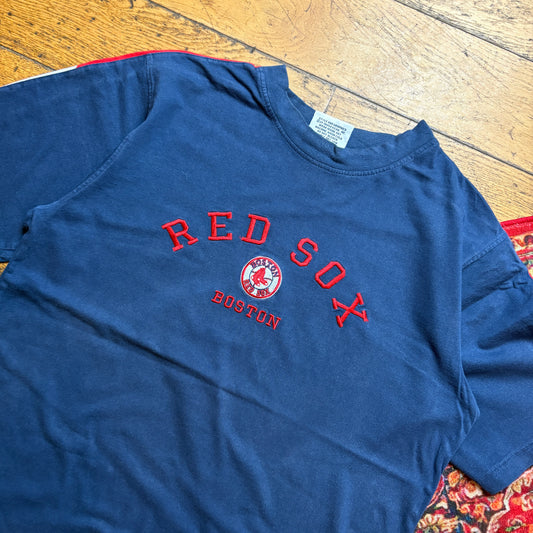 Vintage MLB Boston Red Sox Navy Embroidered Graphic T-Shirt - M