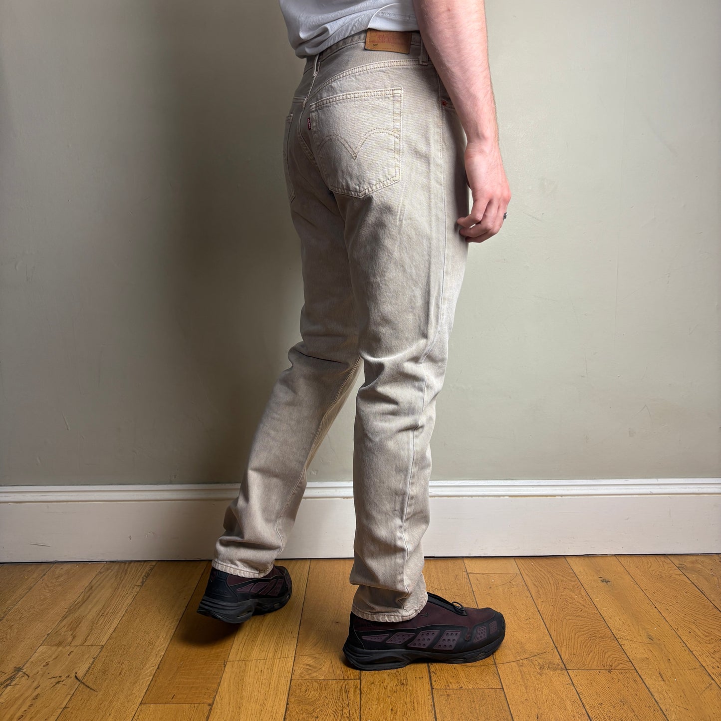 Vintage Levis 501 Straight Brown Cream Denim Jeans - 31R