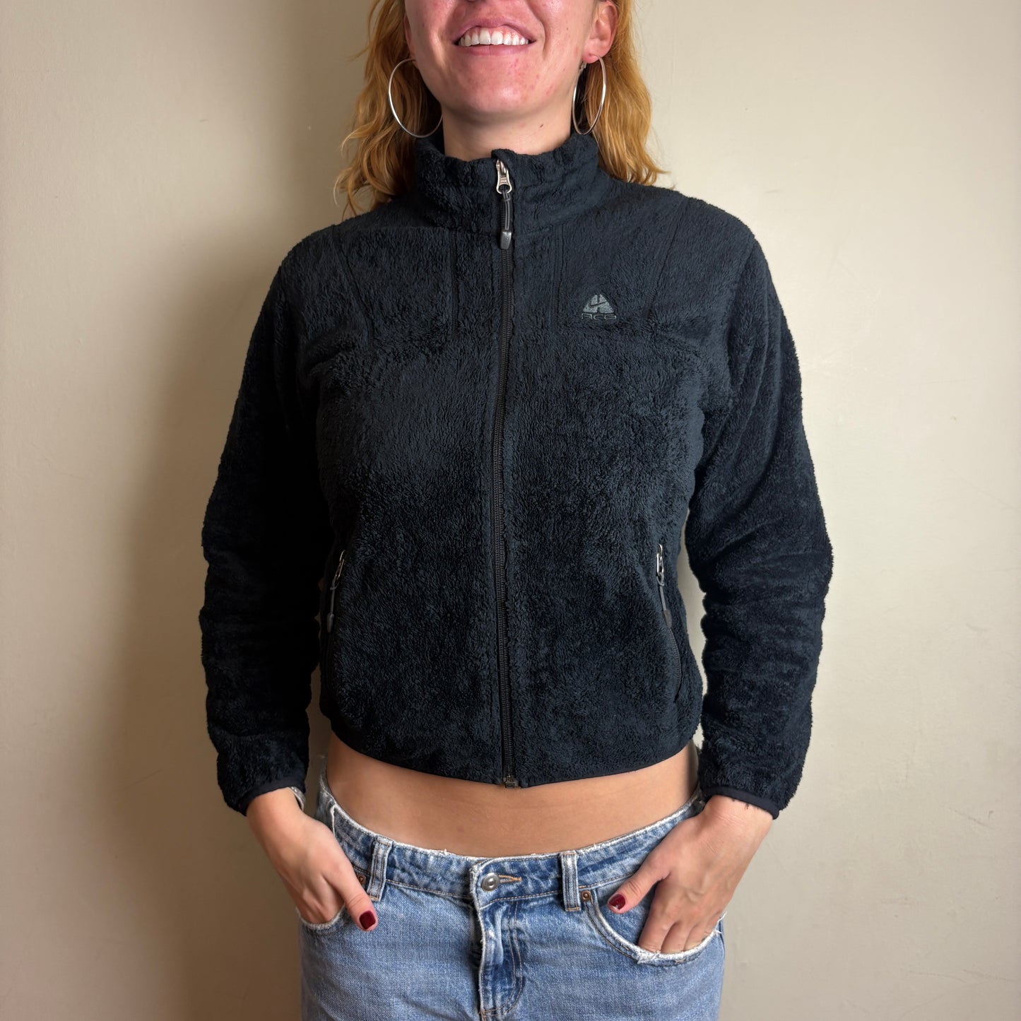 Vintage Nike ACG Black Womens Embroidered Fleece Zip Jumper - S