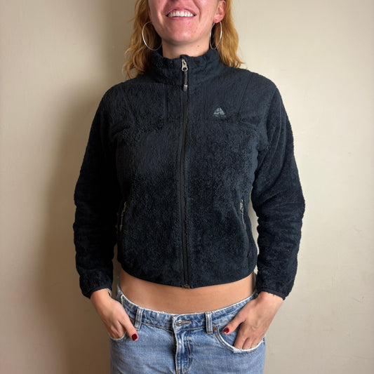 Vintage Nike ACG Black Womens Embroidered Fleece Zip Jumper - S